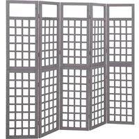 5-Panel Room Divider/Trellis Solid Fir Wood Grey 201.5x180 cm