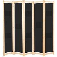 5-Panel Room Divider Black 200x170x4 cm Fabric