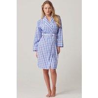 Schoolhouse Blue Gingham Crisp Cotton Mid-Length Dressing Gown