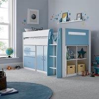 Bedmaster Lacy Storage Mid Sleeper Bed & Memory Foam Mattress in Blue | Size: Single