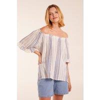 Blue Vanilla Women's Bardot Top With Stripes in Blue | Size: Small
