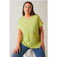 Evans Women's Stud Embellished Pure Cotton T-Shirt in Lime | Size: 18