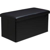 Snug City Faux Leather Storage Ottoman Storage Box With Lid Foldable - 76x38x38cm Rectangle in Black | Size: Large