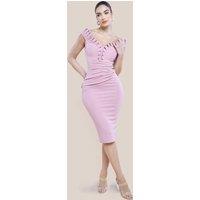 Goddiva Women's Off The Shoulder Frill Bodice Midi Dress in Rose | Size: 18