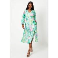 Floral Print Puff Sleeve Midaxi Dress