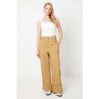 Oasis Women's Twill Turn Up Hem Straight Leg Trouser in Beige | Size: 12