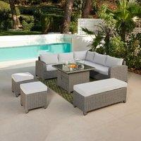 Home Detail Hadley L Shape 5 Seater Garden Sofa Set with Fire Pit Table in Grey