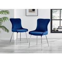 FurnitureboxUK Set of 2 Nora Deep Padded Luxurious Dining Chairs Upholstered In Soft Velvet With Chrome Legs in Blue