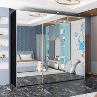 Sliding Wardrobes 4U Full Mirror Double/Triple Mirror Wardrobe 250cm X 217cm in Black | Size: 250 cm X 217 cm