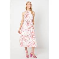 Floral Ottoman Twill Halter Midi Dress