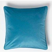 Homescapes Filled Velvet Cushion with Piped Edge 46 x 46 cm in Turquoise