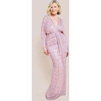 Goddiva Women's Plunge V Neck Sequin Maxi Dress in Light Beige | Size: 12