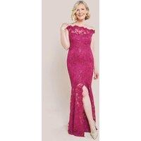 Goddiva Women's Lace Scallop Edge Mermaid Maxi Dress in Wine | Size: 10