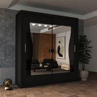Sliding Wardrobes 4U Curved Mirror Sliding Door Wardrobe 180cm X 217cm in Black | Size: 180 cm X 217 cm
