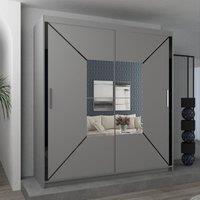 Sliding Wardrobes 4U Double Center Mirror Sliding Door Wardrobe 203cm X 217cm in Grey | Size: 203 cm X 217 cm