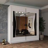 Sliding Wardrobes 4U Curved Mirror Sliding Door Wardrobe 150cm X 217cm in White | Size: 150 cm X 217 cm