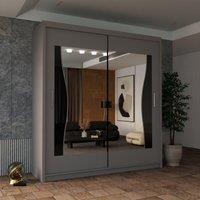 Sliding Wardrobes 4U Curved Mirror Sliding Door Wardrobe 120cm X 217cm in Grey | Size: 120 cm X 217 cm