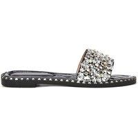 XY London Women's 'Khaleesi' Jewel Slider Slip On Flat Sparkly Diamante Mule Sandals in Black | Size: 4