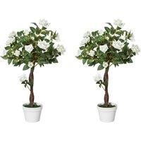OUTSUNNY Set of 2 90cm Artificial Rose Tree, Fake Decorative Plant, White
