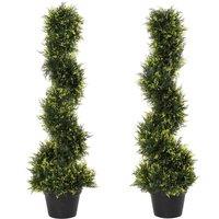 OUTSUNNY Set Of 2 90cm/3FT Artificial Spiral Topiary Trees Pot Fake Plant Home in Green