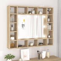Berkfield Home Mirror Cabinet with LED Sonoma Oak 91x15x76.5 cm in Brown