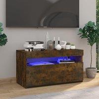 Berkfield Home TV Cabinet with LED Lights Smoked Oak 75x35x40 cm in Brown | Size: 75 x 35 x 40 cm