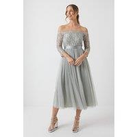 Coast Women's Embellished Lace Bardot Midi Bridesmaid Dress in Sage | Size: 12