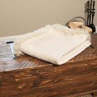 Native Natural Beige Linen Blanket Sheepskin Trim 140x180cm in Cream | Size: 140 cm x 180 cm