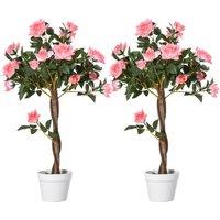 OUTSUNNY Set of 2 90cm Artificial Rose Tree, Fake Decorative Plant, Pink