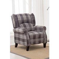 More4Homes Eaton Wing Back Fireside Checkered Fabric Pushback Recliner Chair in Charcoal