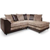 Luca 3-4 Seater L Shaped Corner Sofa Fabric and Leather Trim Brown and Beige Right Hand Facing