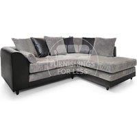 Luca 3-4 Seater L Shaped Corner Sofa Fabric and Leather Trim Black and Grey Right Hand Facing