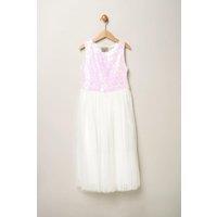 Miss Girl's Sequin Bow Tulle Dress in Cream | Size: 5-6 Years