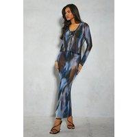 MissPap Women's Pattern Mesh Top & Maxi Skirt Co-ord in Blue | Size: 6