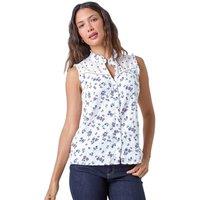 Roman Women's Cotton Embroidered V-Neck Floral Blouse in Blue | Size: 20