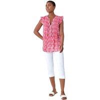 Roman Women's Floral Print V-Neck Frill Sleeve Blouse in Pink | Size: 10