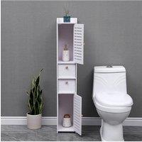 White Wooden Tall Bathroom Freestanding Storage Cabinet