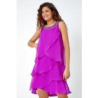 Roman Women's Bead Embellished Tiered Chiffon Dress in Purple | Size: 10