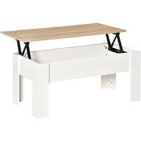 HOMCOM Lift Top Coffee Table Pop-Up Center Table with Storage Compartment in White
