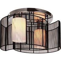 Flush Mount Ceiling Light w/ Wire Drawing Lampshade Chrome Finish Black