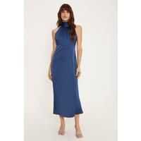 Oasis Women's Satin Halter Neck Midi Bridesmaid Dress in Navy | Size: 10