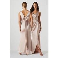 Coast Women's Bow Back V Neck Satin Bridesmaid Dress in Mocha | Size: 16