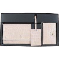 Ashwood Leather Women's 'Wise Tour' Croc Print Real Leather Gift Travel Set in Light Pink