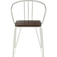 Orsina Sturdy Metal & Elm Wood Arm Chair, Accent Dining Arm Chair, Wooden Chair for Home, Office, Lounge in White