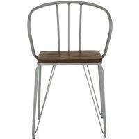 Orsina Sturdy Metal & Elm Wood Arm Chair, Accent Dining Arm Chair, Wooden Chair for Home, Office, Lounge in Grey