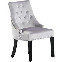Life Interiors Single Velvet Dining Chair Ergonomic Scoop Knockerback & Button Tufted Wood Legs in Light Grey