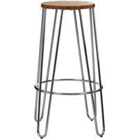 Orsina Versatile Chrome Metal & Elm Wood Round Bar Stool, Hairpin Stool, Sturdy Stool for Bar, Kitchen Counter in Silver