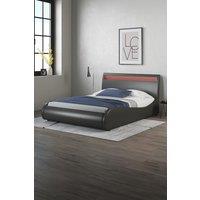 SlumberWorx Orion LED Lights Headboard Gaming Style Faux Leather Bed Frame in Black | Size: Single