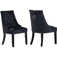 Life Interiors Set of 2 Velvet Dining Chairs Scoop Knockerback & Button Tufted, Solid Wood Legs in Black