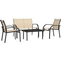 OUTSUNNY 4 Pcs Curved Steel Outdoor Sofa Set w/ Loveseat 2 Chairs Glass Top Table in Beige